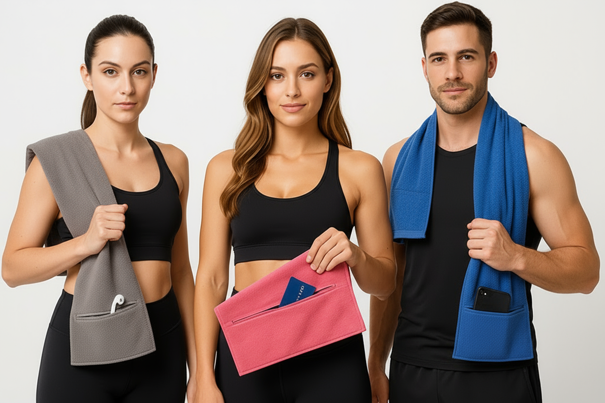 FlexTowel – Sport Gym Towel with Compact Zipper Pocket