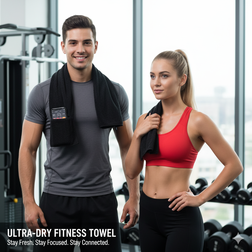 FlexTowel – Sport Gym Towel with Compact Zipper Pocket