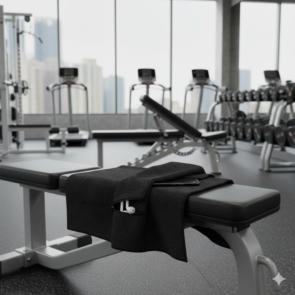 FlexTowel – Sport Gym Towel with Compact Zipper Pocket
